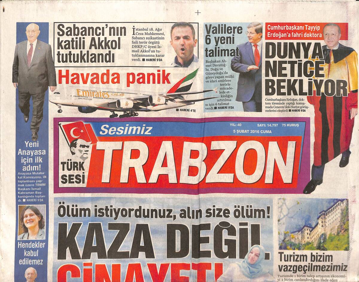 Trabzon Gazetesi 5 Şubat 2016 - Dünya Netice Bekliyor - Ahmet Davutoğlu 'Valilere 6 Yeni Talimat' GZ136204 - 1