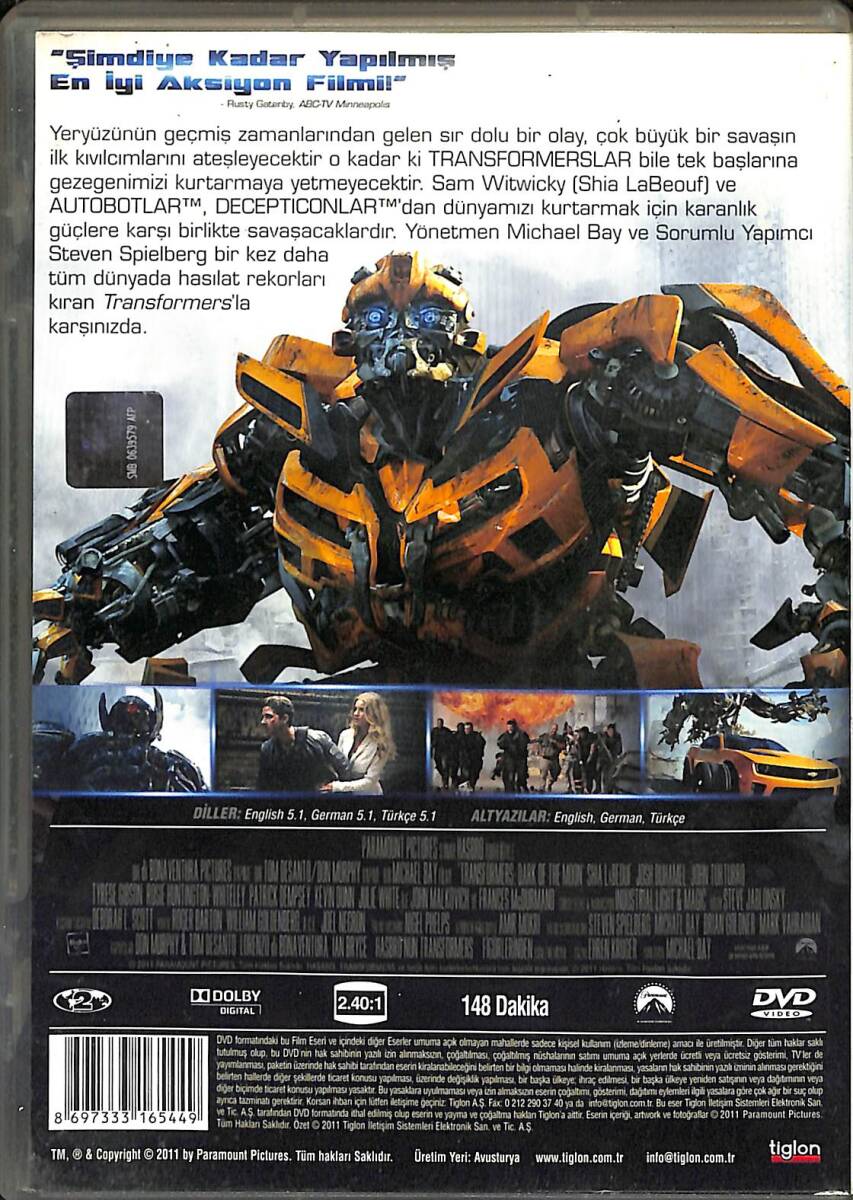 Transformers: Ay'ın Karanlık Yüzü (Transformers: Dark of the Moon)– Shia LaBeouf, Rosie Huntington-Whiteley, Patrick Dempsey, Orijinal DVD (İkinci El) DVD2921 - 2