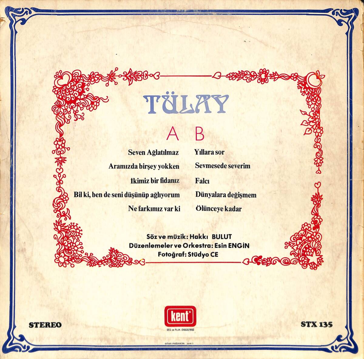 Tülay – Seven Ağlatılmaz | Kent Plak 33′lük LP (Long Play) PLAK (10/8.5) 