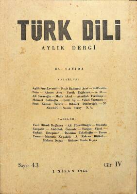 Türk Dili Aylık Dergi Sayı 43 Cilt IV - 1 Nisan 1955 DRG161 - 1