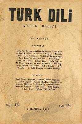 Türk Dili Aylık Dergi Sayı 45 Cilt IV - 1 HAZİRAN 1955 DRG76104 - 1