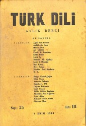 Türk Dili Aylık Dil ve Edebiyat Dergisi Sayı25 1 Ekim 1953 - Salah Birsel DRG310 - Gökçekoleksiyon