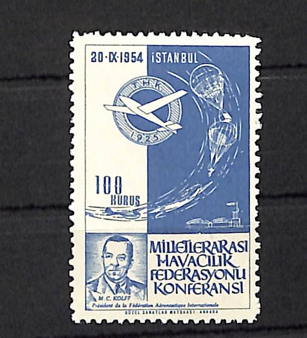 Türk Hava Kurumu Milletlerarası Havacılık Federasyonu 20 Eylül 1954, 1 Pul Seri PPT2381 - 1