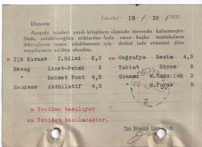 Türk Kitapçılığı Limitet Şirketi İstanbul. İhsan Kaya Gürel Giresun 1933 Yılı Antiye - 2