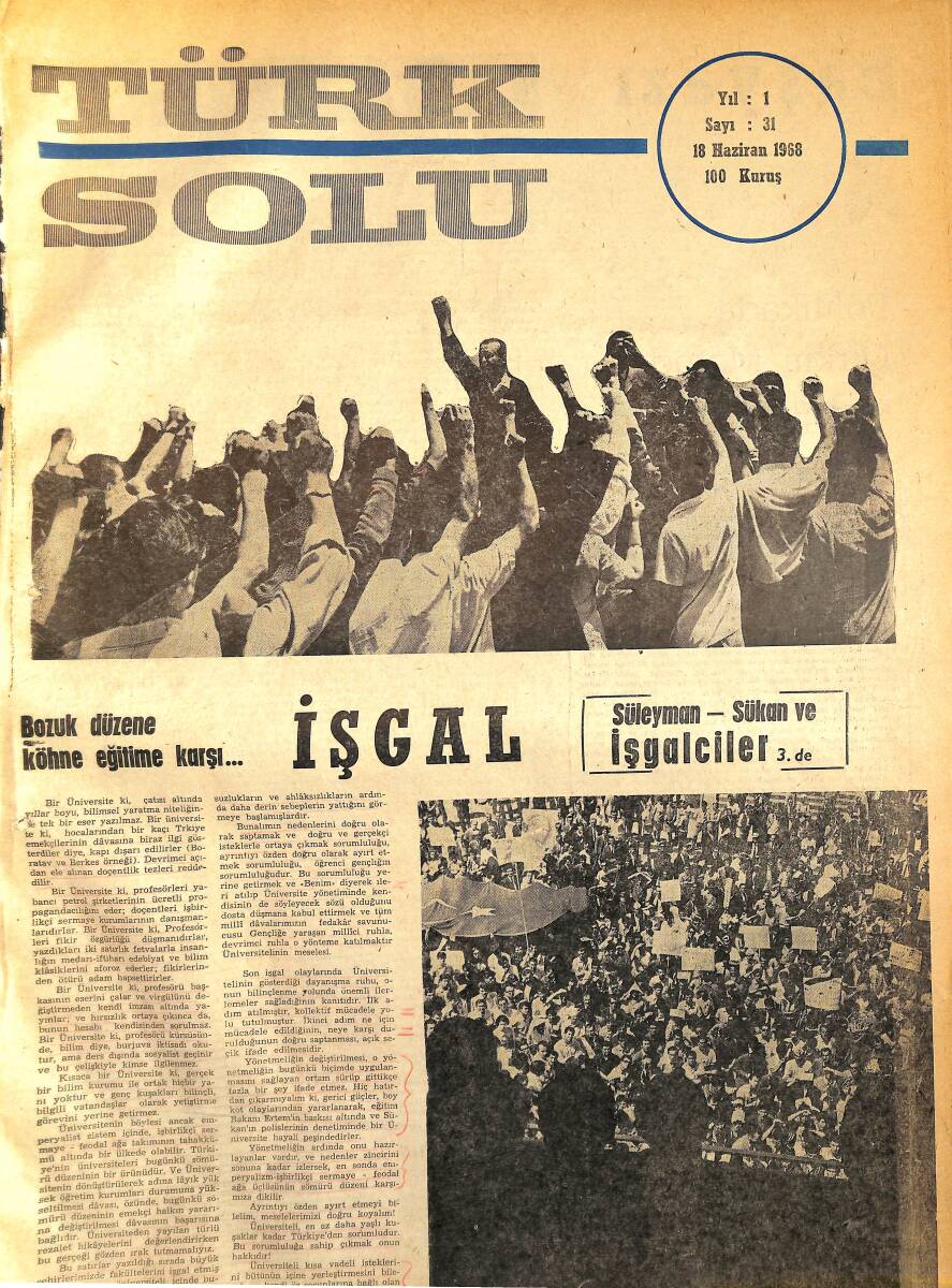 Türk Solu Dergisi 18 Haziran 1968 Sayı 31 - Süleyman-Sükan Ve İşgalciler - Çin'de Birleşik Cephenin Doğuşunun Hikayesi NDR96218 - 1