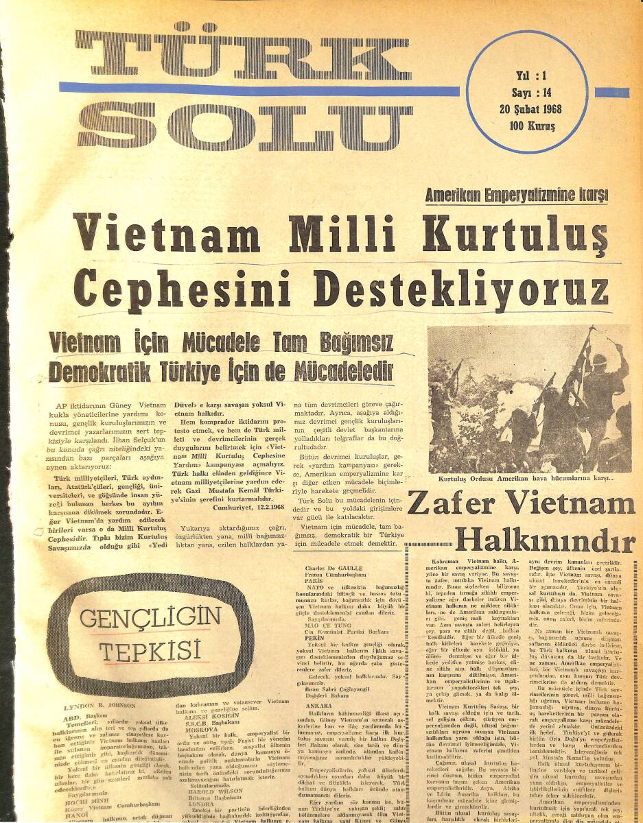 Türk Solu Dergisi 20 Şubat 1968 Sayı 14 - Vietnam Milli Kurtuluş Cephesini Destekliyoruz NDR96204 - 1
