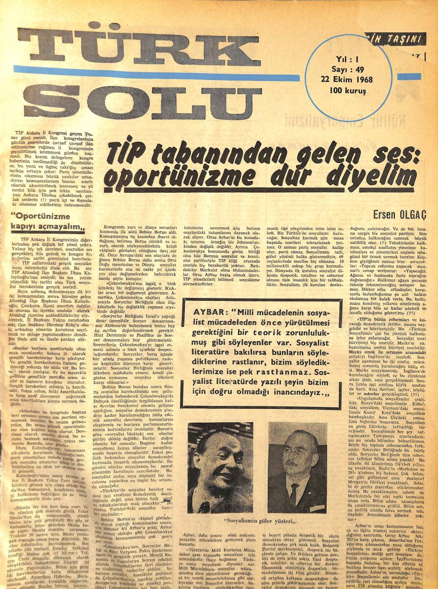 Türk Solu Dergisi 22 Ekim 1968 Sayı 49 - TİP Tabanından Gelen Ses: Oportünizme Dur Diyelim NDR96232 - 1