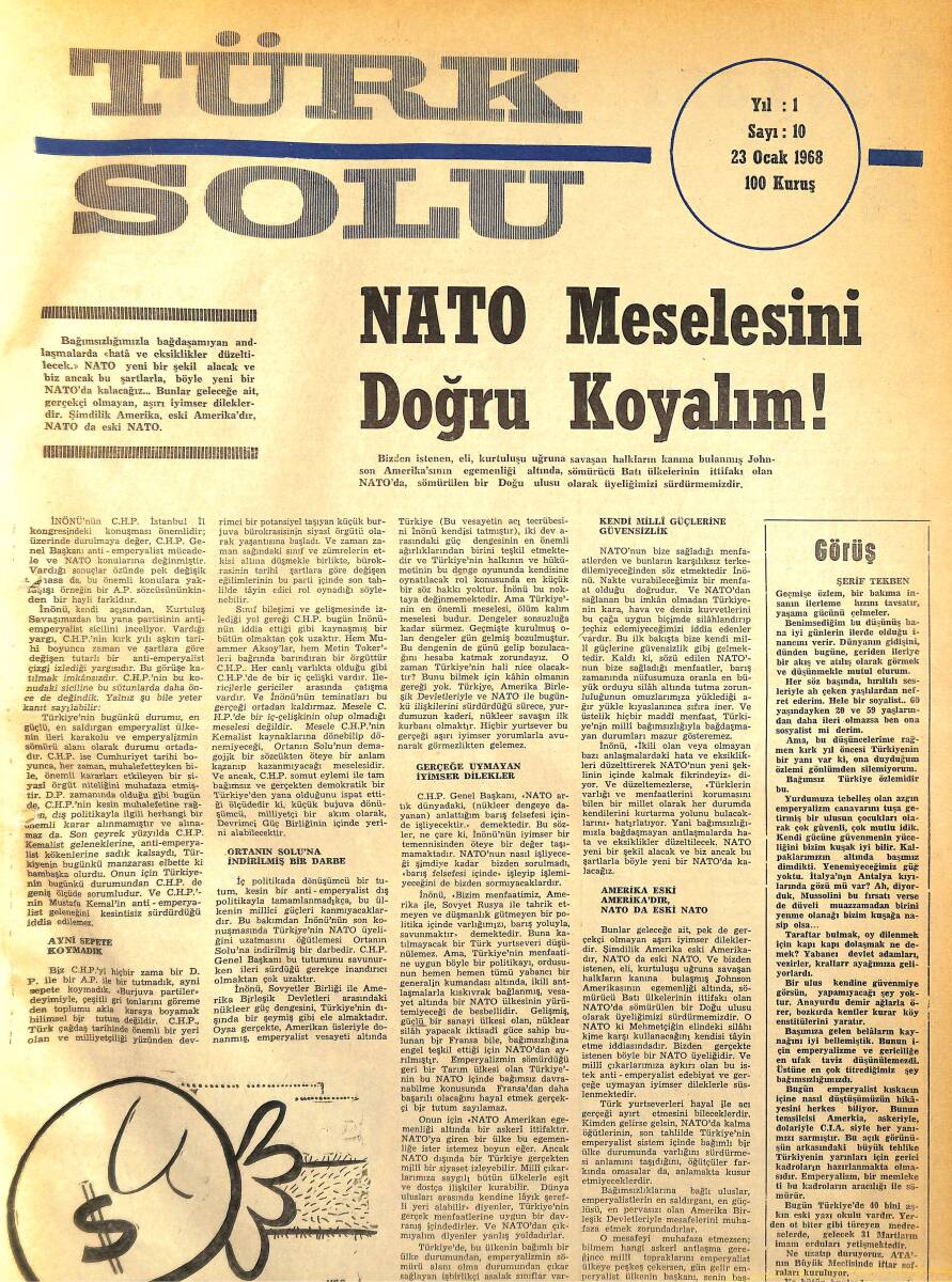 Türk Solu Dergisi 23 Ocak 1968 Sayı 10 - NATO Meselesini Doğru Koyalım - Türkiye'de Emperyalizmin Yeni Yöntemleri NDR96208 - 1