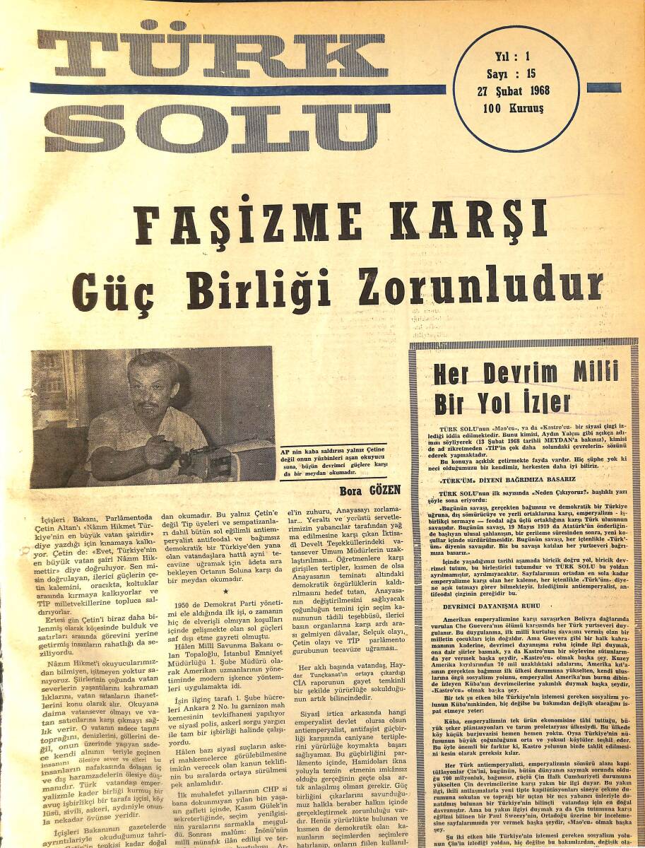 Türk Solu Dergisi 27 Şubat 1968 Sayı 15 - Faşizme Karşı Güç Birliği Zorunludur NDR96203 - 1