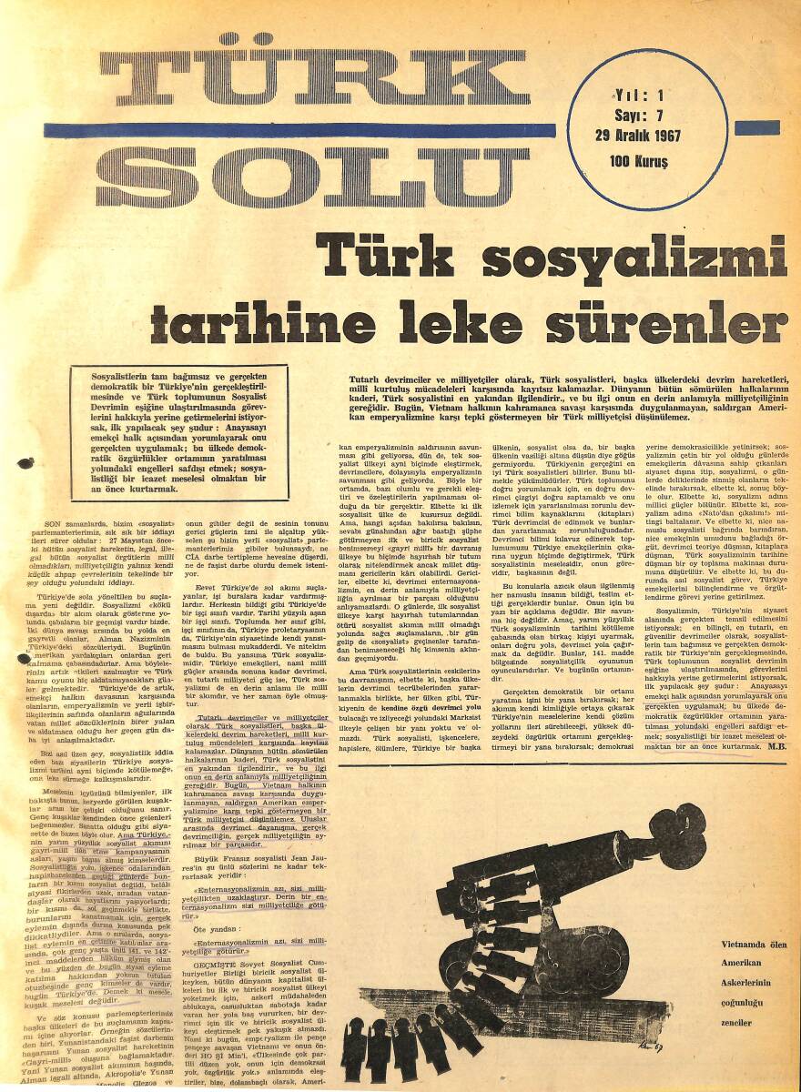 Türk Solu Dergisi 29 Aralık 1967 Sayı 7 - Türk Sosyalizmi Tarihine Leke Sürenler - Kıbrıs Üstüne Açık Oturum NDR96211 - 1