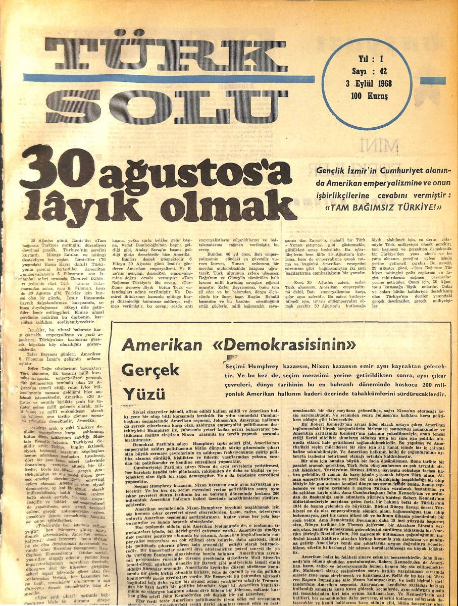 Türk Solu Dergisi 3 Eylül 1968 Sayı 42 - Amerikan Demokrasisinin Gerçek Yüzü NDR96228 - 1