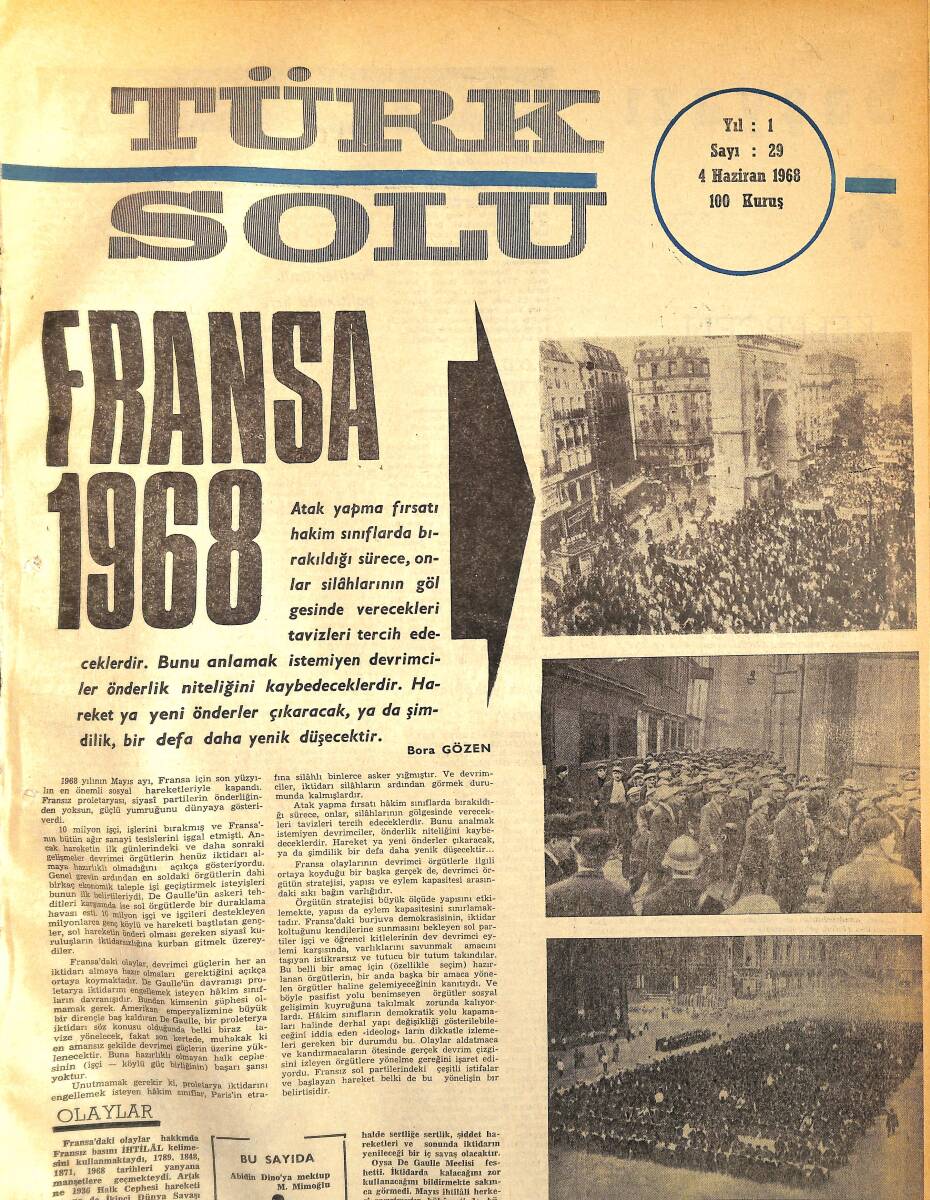 Türk Solu Dergisi 4 Haziran 1968 Sayı 29 - İTÜ'de Gençlik Ne İstiyor - Fransa 1968 NDR96220 - 1