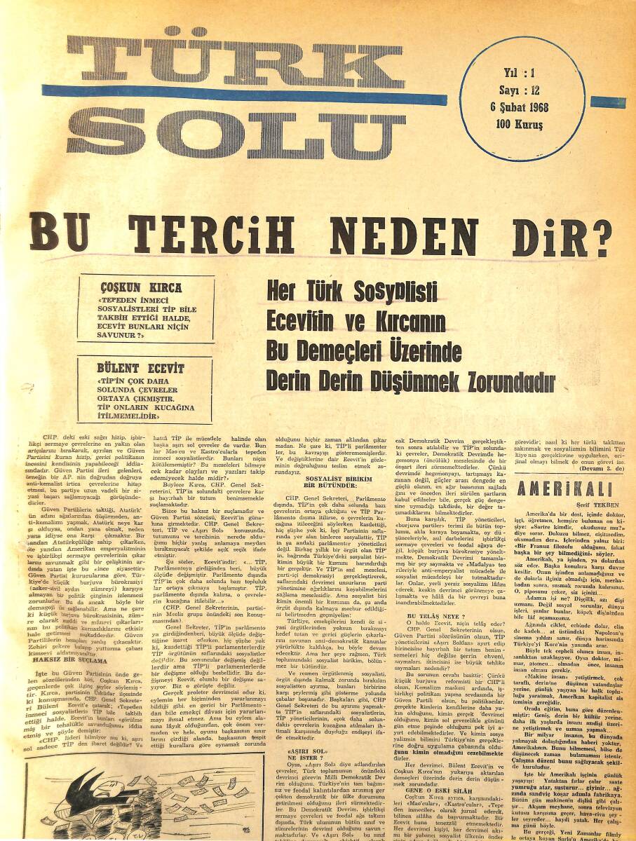 Türk Solu Dergisi 6 Şubat 1968 Sayı 12 - Türkiye Ziraat Odaları Birliğindeki Oyunlar NDR96206 - 1