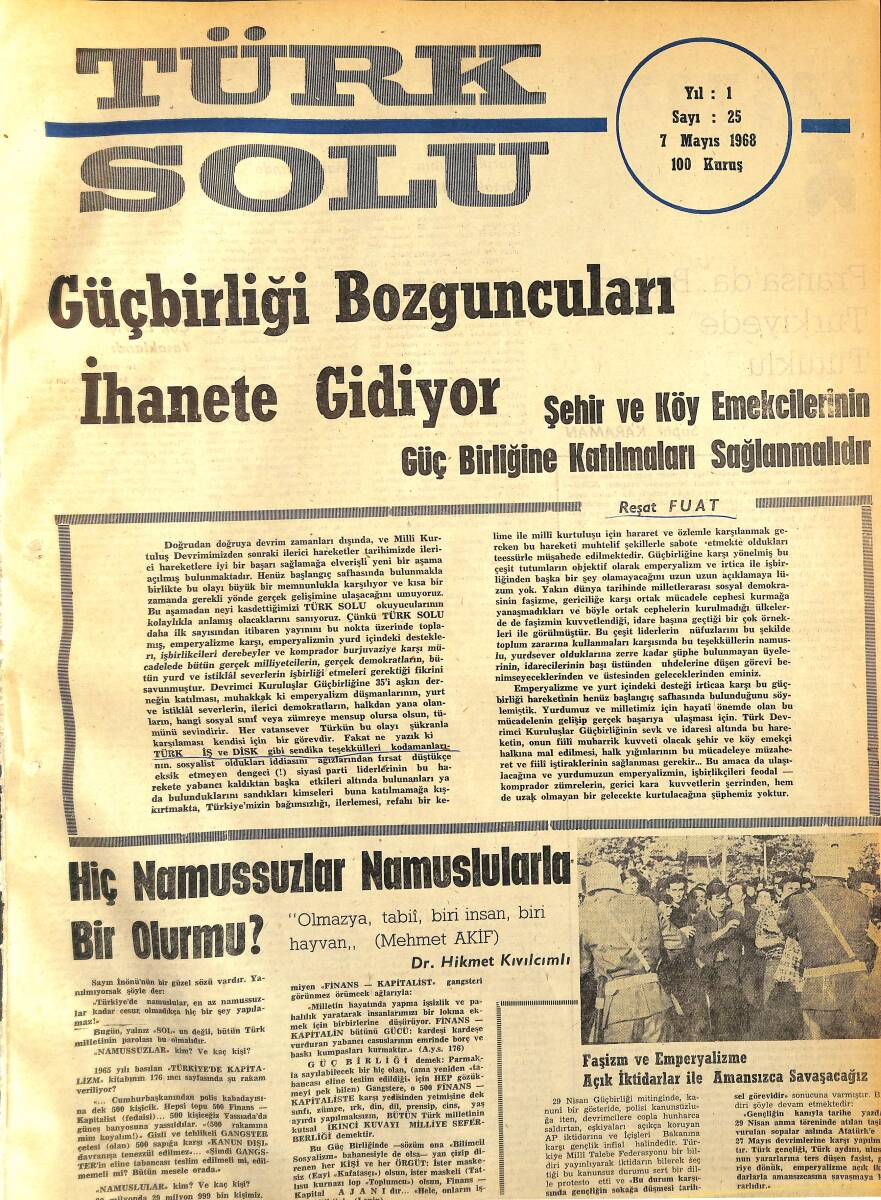 Türk Solu Dergisi 7 Mayıs 1968 Sayı 25 - 29 Nisan Mitingi - Bir Açıkgözlülük Örneği: Fanta NDR96237 - 1