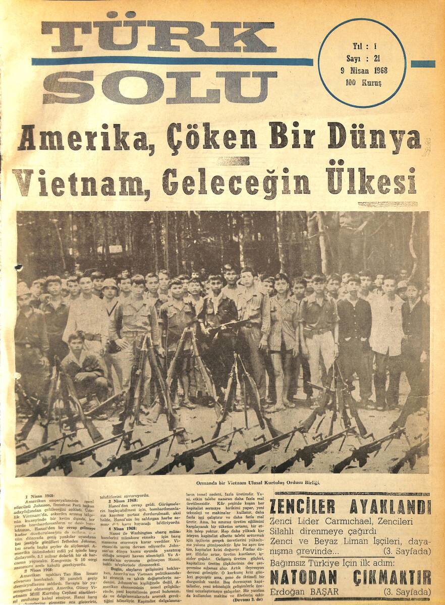 Türk Solu Dergisi 9 Nisan 1968 Sayı 21 - Amerika, Çöken Bir Dünya Vietnam, Geleceğin Ülkesi NDR96240 - 1