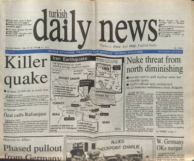 Turkish Daily News - June 23 - 24 1990 - Killer Quake GZ122607 - 1