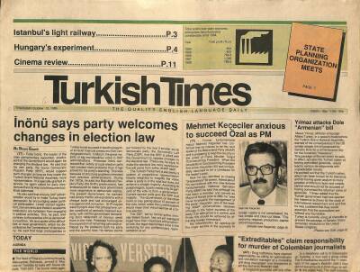 Turkish Times Gazetesi 12 October 1989 - Mehmet Keçeciler Anxious To Succeed Özal As PM GZ125266 - 1