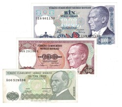 Türkiye 7.Emisyon 1000/100/10 Lira Lot TCK10418 - Gökçekoleksiyon