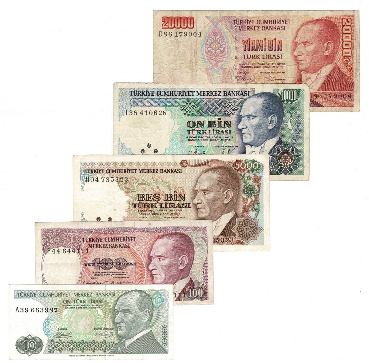 Türkiye 7.Emisyon 20/10/5 Bin/100/10 Lira Lot TCK10420 - 1