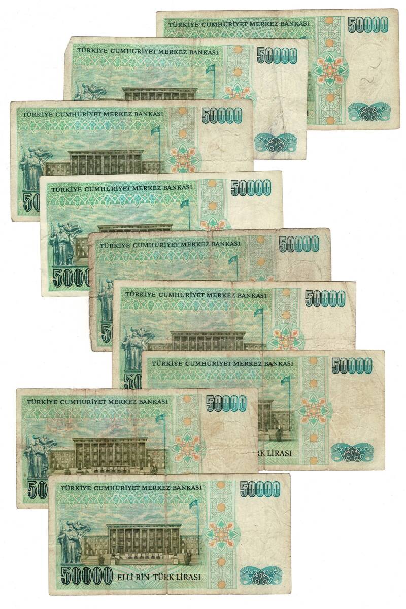 Türkiye 7.Emisyon 50.000 Lira Harf Takım (H Hariç) Temiz TCK10424 - 2