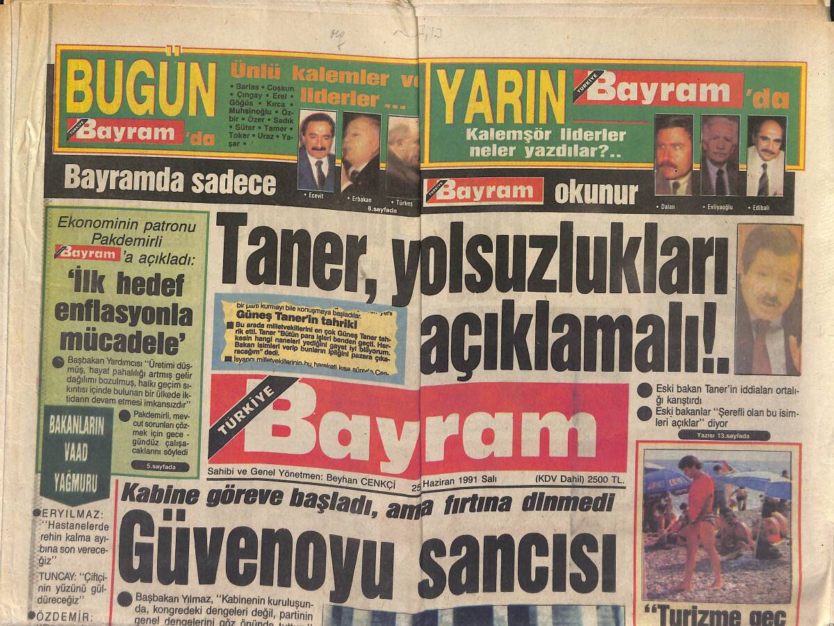 Türkiye Bayram Gazetesi 25 Haziran 1991 - Filiz Akın'ın Anne Ve Babası Öldürüldü - Naim'in Atina Heyecanı Büyük GZ151245 - 1