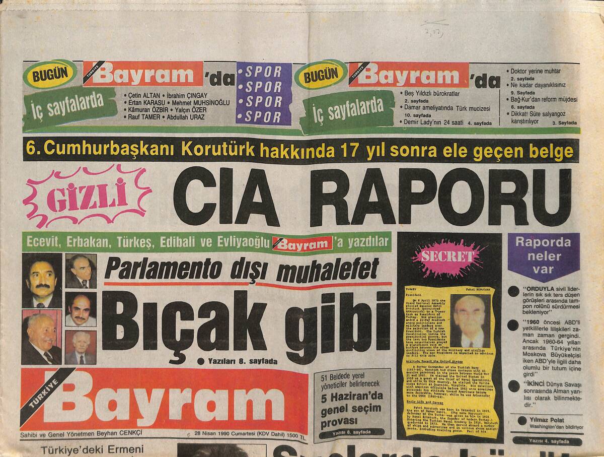 Türkiye Bayram Gazetesi 28 Nisan 1990 - Çin'de Deprem : 115 Ölü - İtalya Kompütürü Utandırmayacak GZ157211 - 1