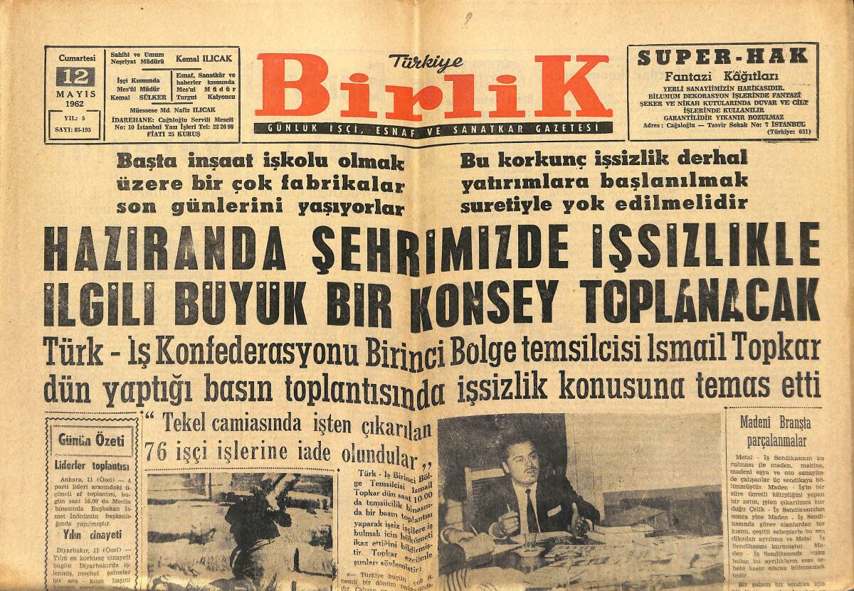 Türkiye Birlik Gazetesi 12 Mayıs 1962 - Diba İran'da - Kok Kömürü Mayıs Ayı Tevziatı Uzatıldı GZ149920 - 1