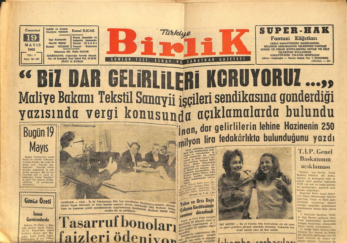 Türkiye Birlik Gazetesi 19 Mayıs 1962 - Cahit Talas İşsizlik Konusunu İnceleyecek GZ149908 - 1