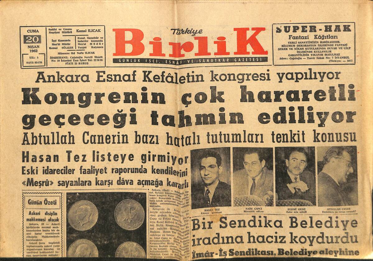 Türkiye Birlik Gazetesi 20 Nisan 1962 - DDY İşçileri Federasyon Başkanının Beyanatı - Avusturya'ya Mermer İhracatı Yapıldı GZ149926 - 1