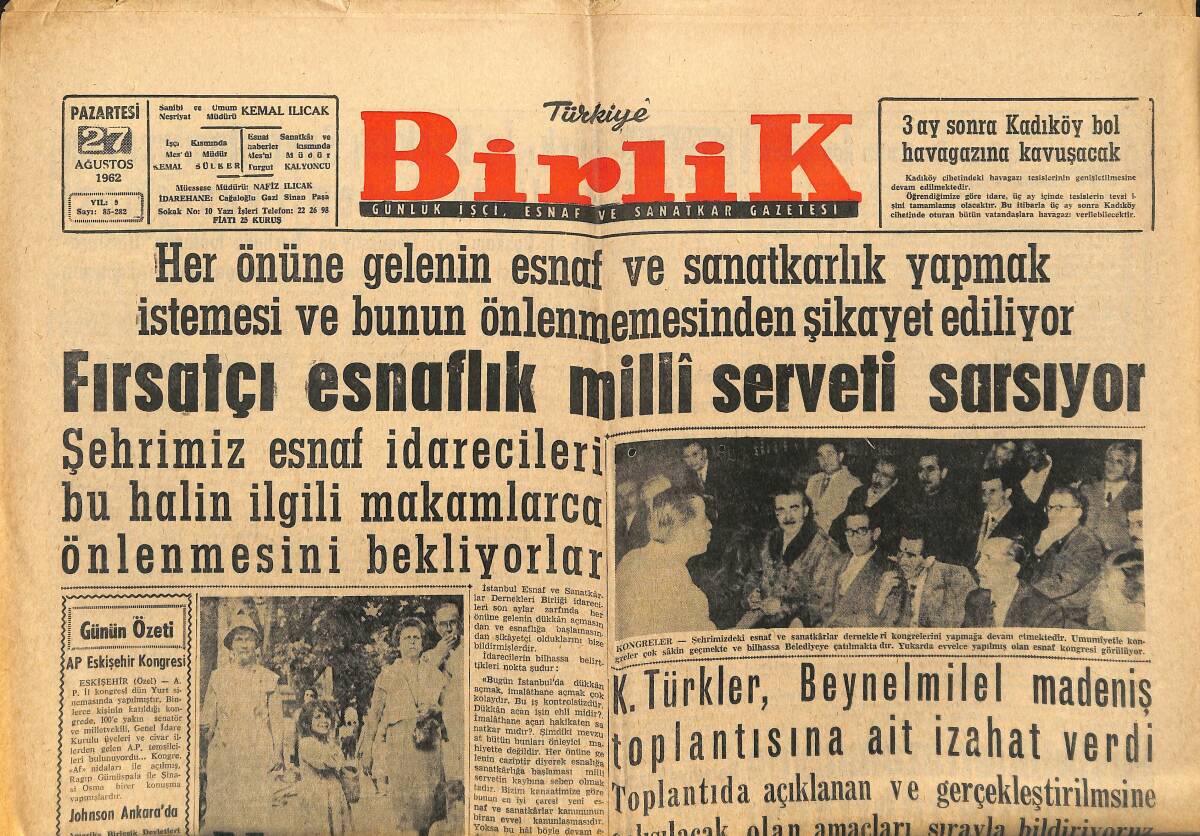 Türkiye Birlik Gazetesi 27 Ağustos 1962 - K. Türkler , Beynelmilel Maden-İş Toplantısına Ait İzahat Verdi GZ149911 - 1