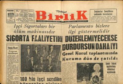 Türkiye Birlik Gazetesi 28 Haziran 1962 - 100 Bin İşçi Sendika Bünyesine Giriyor GZ115051 - 1