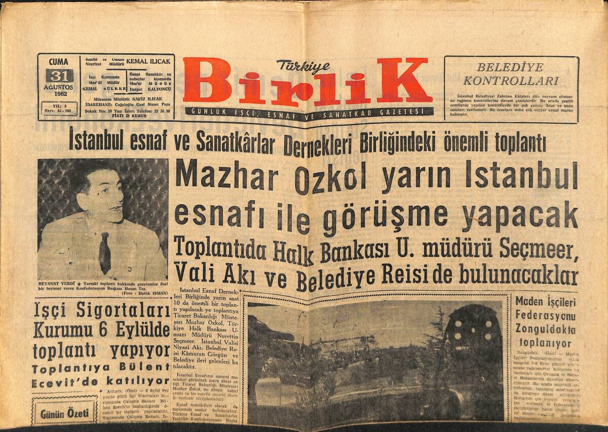Türkiye Birlik Gazetesi 29 Ağustos 1962 - Kim Novak İle R. Quine Nişanlandı - Manisa'da İşçiler Sert Bir Dille Protesto Etti GZ150011 - 1