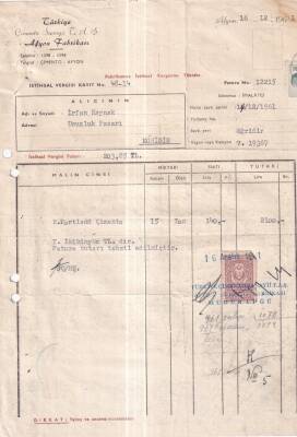 Türkiye Çimento Sanaii Afon Fabrikası.1961 Çimento Faturası - 2