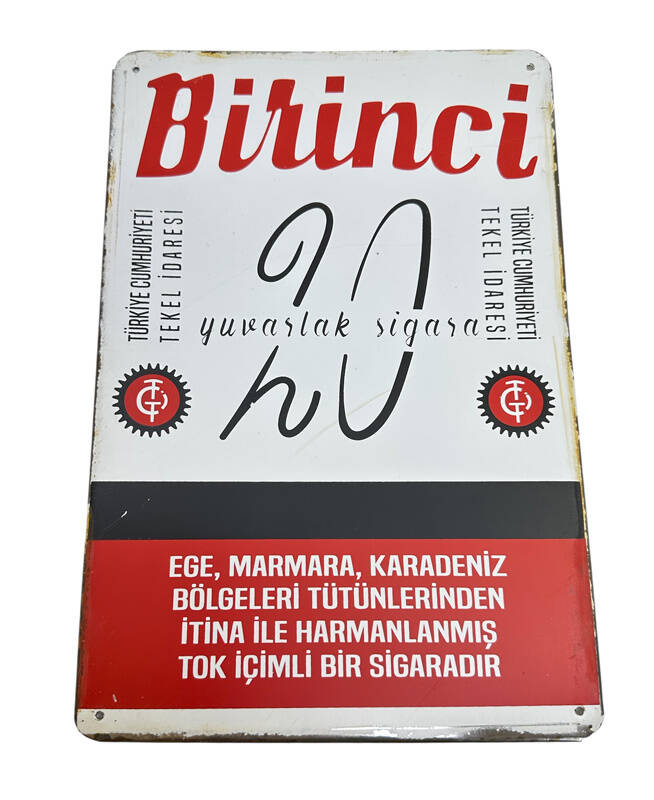 Türkiye Cumhuriyeti Tekel İdaresi Birinci Sigarası Metal Tabela AOB4433 - 1