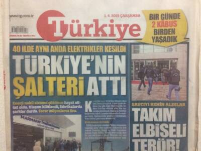 Türkiye Gazetesi 1 Nisan 2015 - 40 İlde Aynı Anda Elektrikler Kesildi GZ29418 - 1