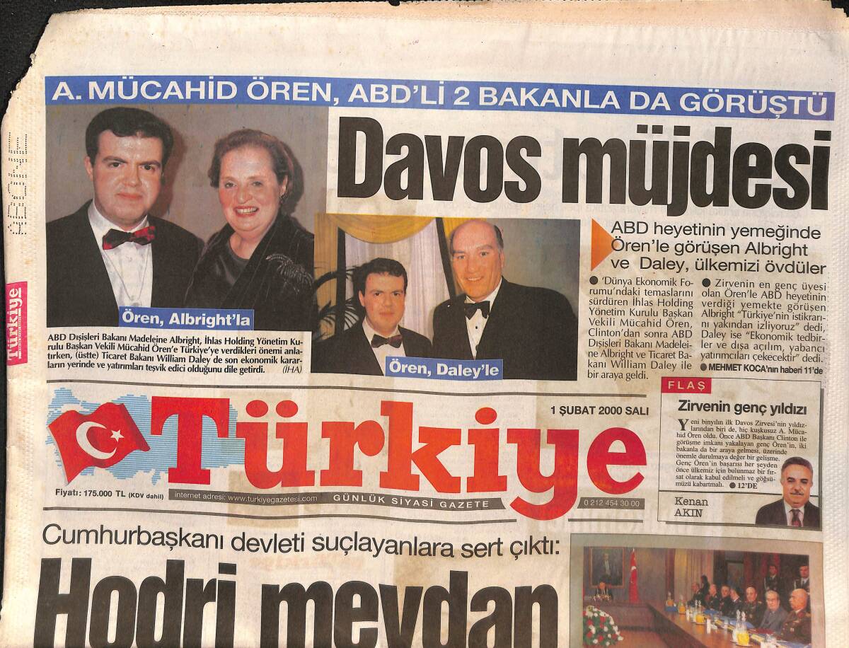 Türkiye Gazetesi 1 Şubat 2000 - Marmara 4.1 Büyüklüğünde Depremle Sallandı - Sibel Can Yeni Filminde Çok Beğenildi - Muazzez Abacı TV Programı Konuğu GZ132384 - 1