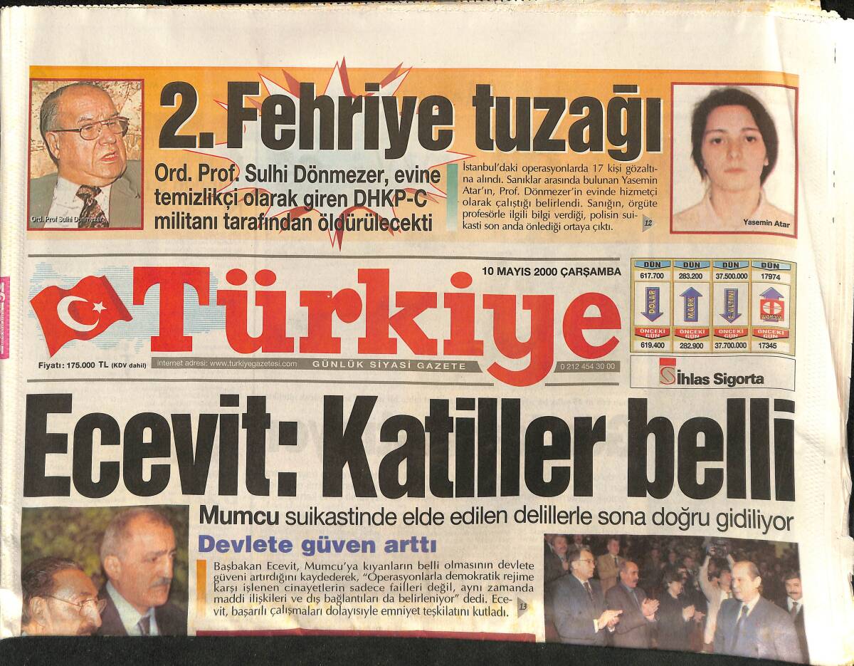 Türkiye Gazetesi 10 Mayıs 2000 - Ecevit: Katiller Belli - Koç, Hedefi Aştı - Fenerbahçe'ye Yazık Oldu GZ157493 - 1