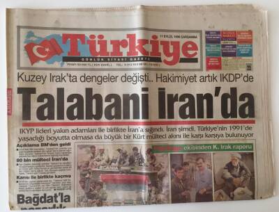 Türkiye Gazetesi 11 Eylül 1996 - Barzani Saddamın Yardımcısı Oluyor, Talabani de İran a Sığındı GZ11699 - 1