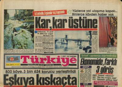Türkiye Gazetesi 11 Mart 1987 - Datçaya , 70 Yıldır İlk Defa Kar Yağdı - Ekonomide , Farklı 3 Görüş GZ118612 - 1