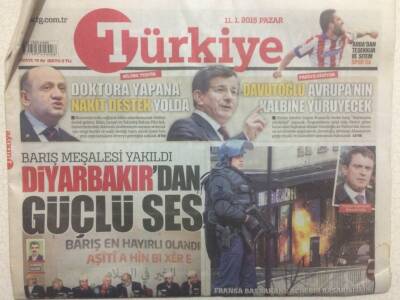 Türkiye Gazetesi 11 Ocak 2015 - Barış Meşalesi Yakıldı,Diyarbakırdan Güçlü Ses GZ29406 - 1