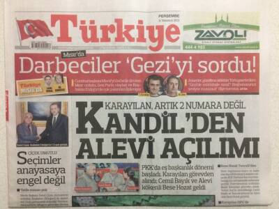 Türkiye Gazetesi 11 Temmuz 2013 - Kandilden Alevi Açılımı GZ29350 - 1