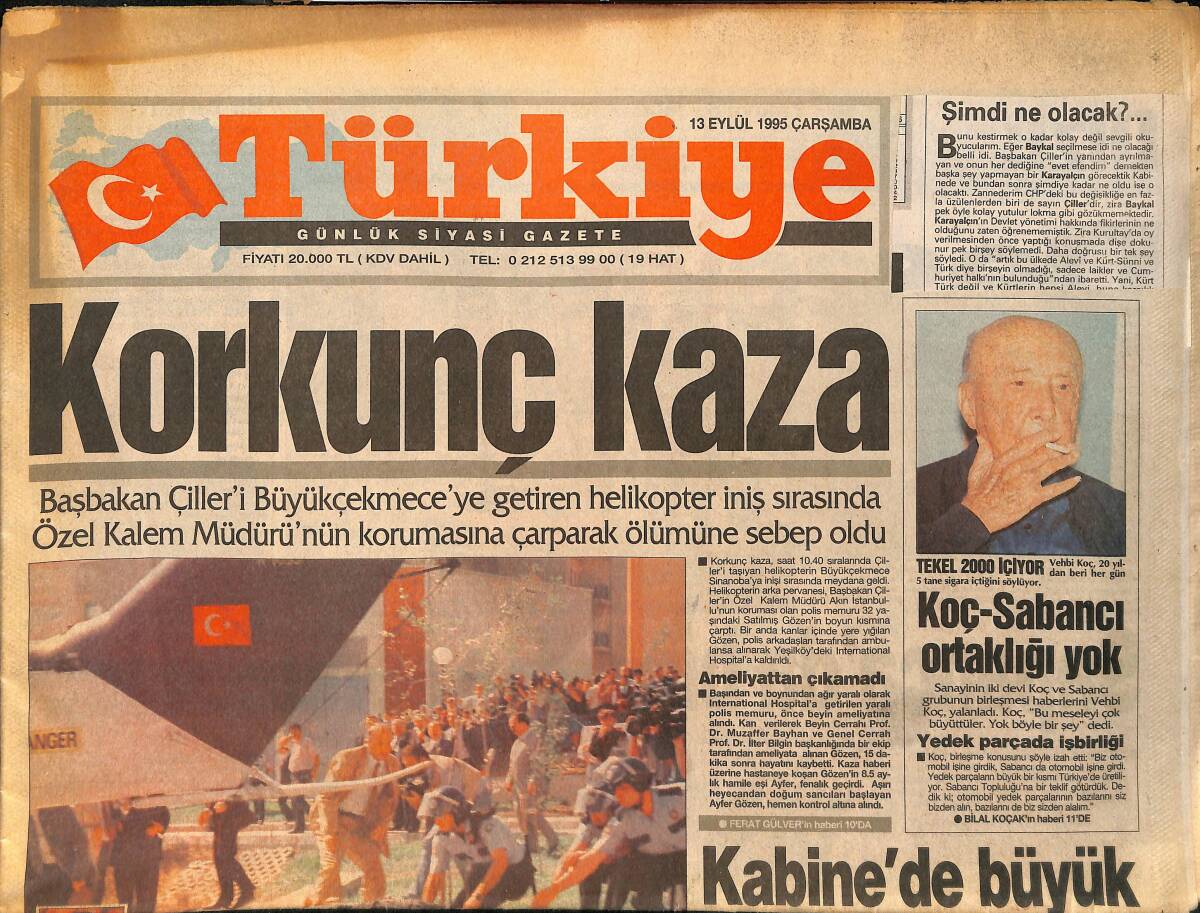 Türkiye Gazetesi 13 Eylül 1995 - Koç-Sabancı Ortaklığı Yok - TGRT'ye Büyük Ödül GZ155524 - 1