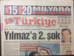 Türkiye Gazetesi 13 Haziran 2000 - Yılmaza 2. Şok - GZ12973 - 1