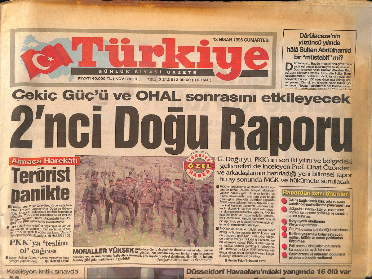Türkiye Gazetesi 13 Nisan 1996 - Tokyo'da İlk Ezan - İsrail Sivil Hedefleri Bombalıyor GZ155529 - 1