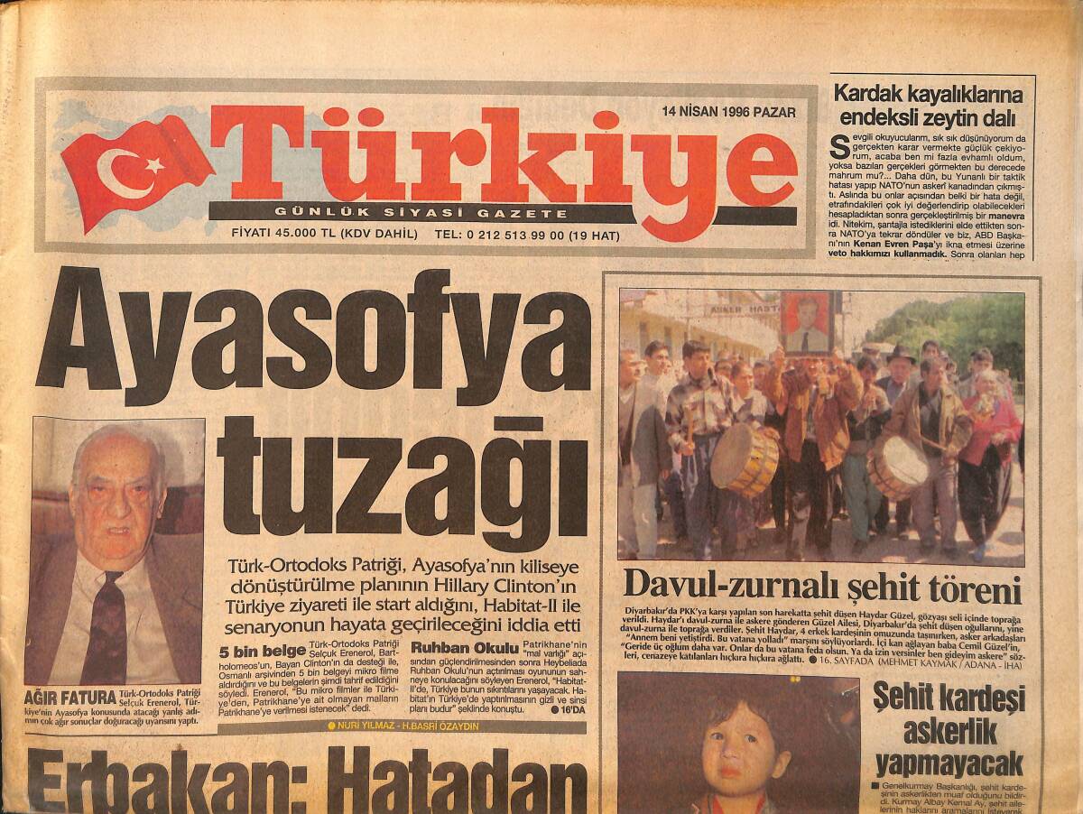 Türkiye Gazetesi 14 Nisan 1996 - Bosna'ya Büyük Yardım - TOFAŞ Dosyası Aklandı GZ155530 - 1