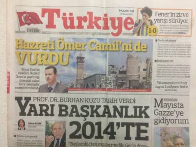 Türkiye Gazetesi 15 Nisan 2013 - Beşar Eset Hz Ömer Camiini Vurdu GZ29417 - 1