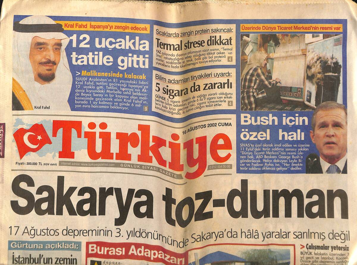 Türkiye Gazetesi 16 Ağustos 2002 - Formula'nın Patronu Ecclestone Ülkemize Yeşil Işık Yaktı - Sakarya Toz-Duman GZ157352 - 1
