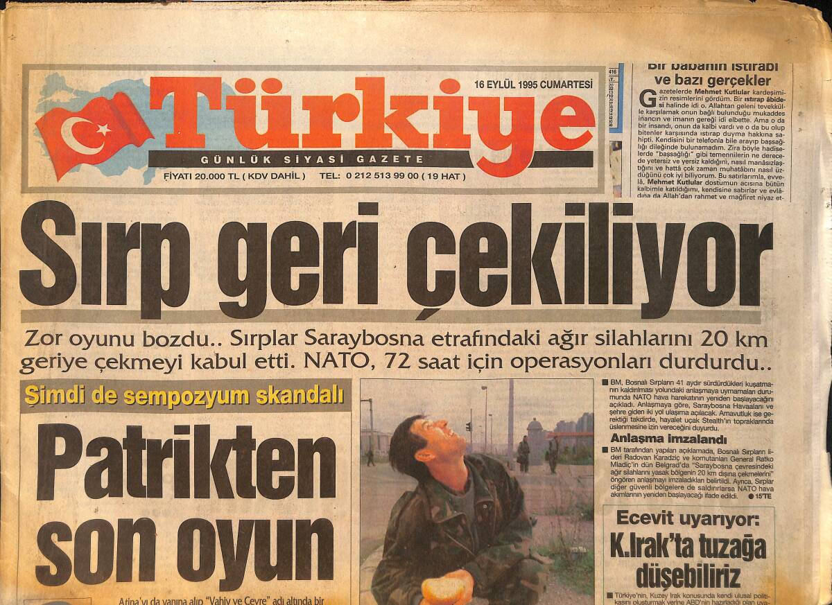 Türkiye Gazetesi 16 Eylül 1995 - Galatasaray Aday Zengini - Sarp Geri Çekiliyor GZ155523 - 1