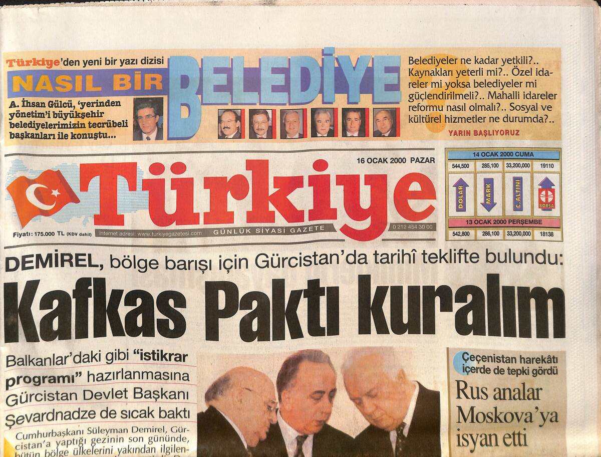 Türkiye Gazetesi 16 Ocak 2000 - Demirel, Bölge Barışı İçin Gürcistan'da Tarihi Teklifte Bulundu - Ecevit, Erteleme İstismar Edilirse, İnfazı Uygularız GZ132426 - 1