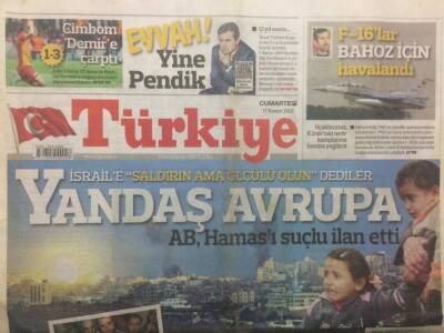 Türkiye Gazetesi 17 Kasım 2012 - Yandaş Avrupa İsraile Saldırın Ama Ölçülü Olsun Dedi GZ29656 - 1